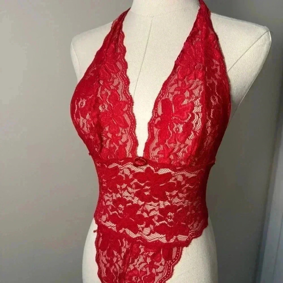 Vintage roselle red plunge lingerie bodysuit S - Picture 3 of 5